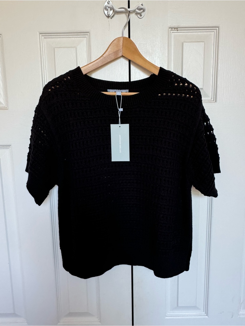 Antonio Melani Women’s Black Open Knit Sweater Size L NWT 100% Cotton